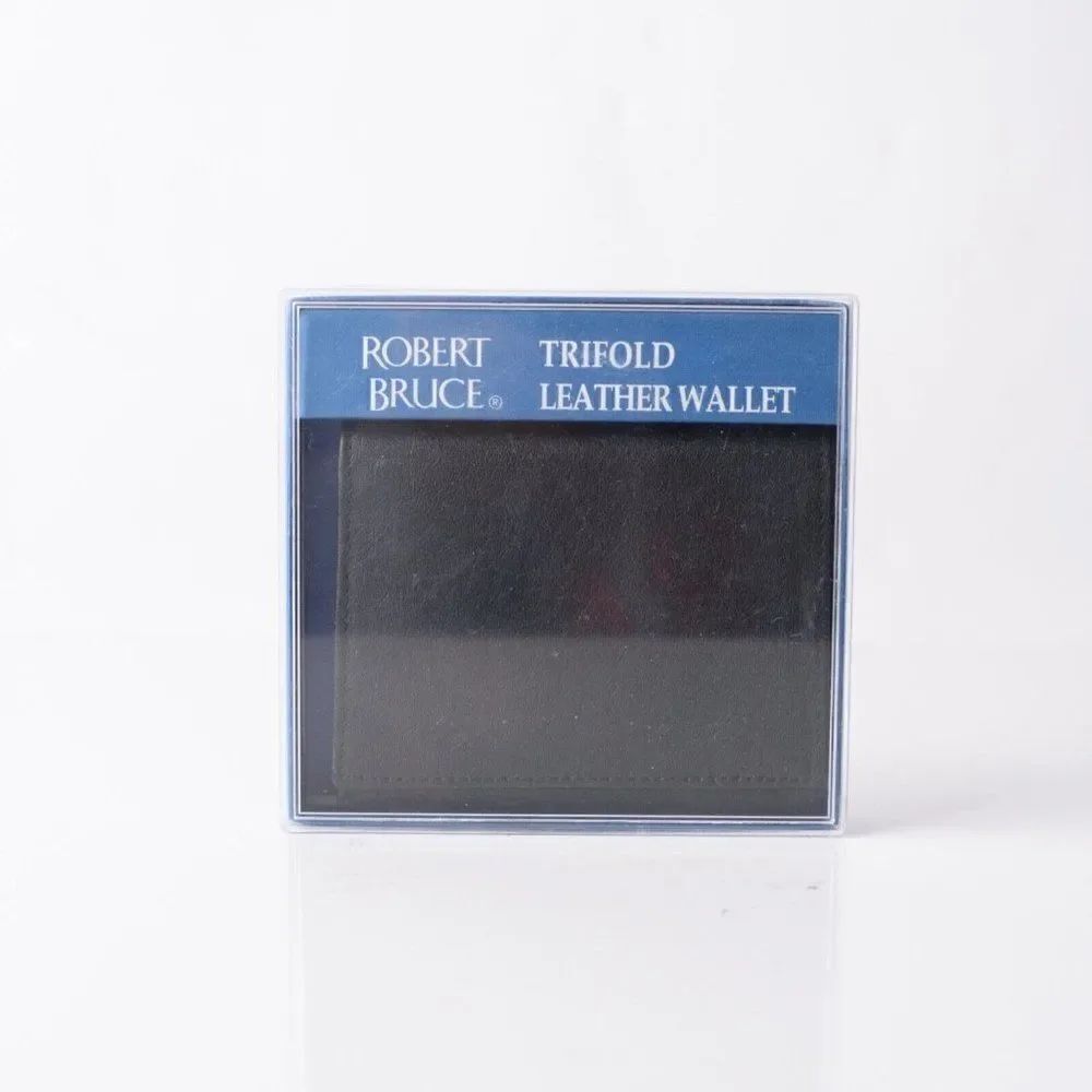 Robert Bruce Mens Black Trifold Leather Wallet Credit Card Holder New